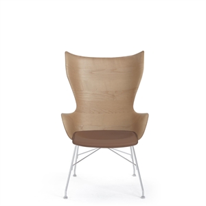 Kartell K/Wood Lenestol Krom/Lys Ask med Skinnsete