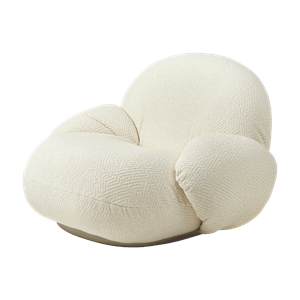 GUBI Pacha lenestol med armlener Dora Boucle 0001 med Base i perlegull