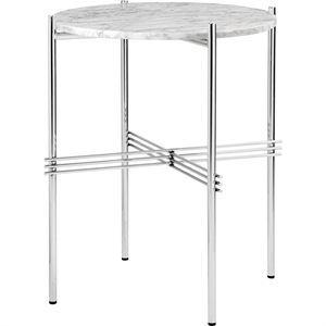 GUBI TS Sidebord Rundt Ø40 Polert Stål/hvit Carrara Marmor