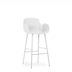 Normann Copenhagen Form Barkrakk med Ryggstøtte og Armlener H75 cm Hvit/ Hvit Stål