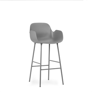 Normann Copenhagen Form Barkrakk med Ryggstøtte og Armlener H75 cm Grå/ Grå Stål