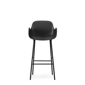 Normann Copenhagen Form Barkrakk med Ryggstøtte og Armlener H75 cm Sort/ Sort Stål