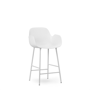 Normann Copenhagen Form Barkrakk med Ryggstøtte og Armlener H65 cm Hvit/ Hvit Stål