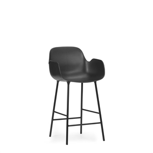 Normann Copenhagen Form Barkrakk med Ryggstøtte og Armlener H65 cm Sort/ Sort Stål