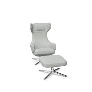 Vitra Grand Repos Lenestol med Fotskammel Dumet Pebble Melange/ Krom
