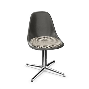 Vitra Eames Fiberglass DSL Spisestol Med Setepute Elefantskinn Grå/Rutete/ Krom