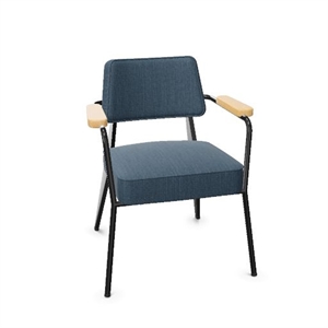 Vitra Fauteuil spisestol Tress stål blå melange/naturlig eik/dyp Sort