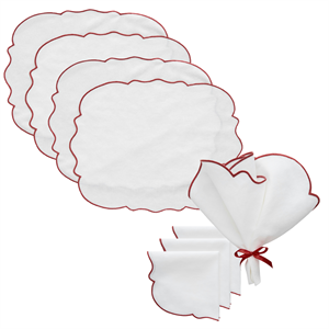 Decotique Gia Tesett 4 Bordbrikker + 4 Servietter Hvit/ Burgunder