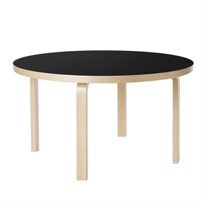 artek Aalto 90A Rundt Bord 60 cm Bjørk/ Sort Linoleum