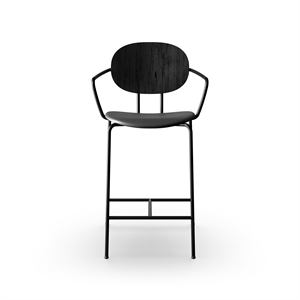 Sibast Furniture Piet Hein Barkrakk Sort med Armlener Sort Eike- og Sort Lær