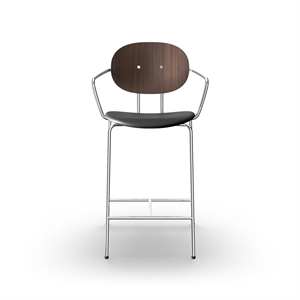 Sibast Furniture Piet Hein Barkrakk Krom med Armlener Valnøtt og Sort Lær