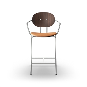 Sibast Furniture Piet Hein Barkrakk Krom med Armlener Valnøtt og Cognac Skinn