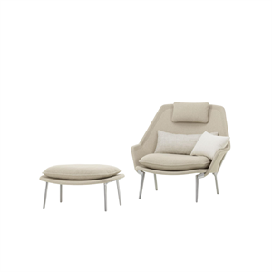 Vitra Slow lenestol og fotskammel Beige/ Krem/ Krom