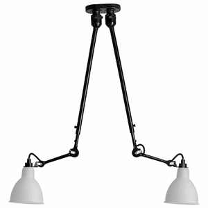 Lampe Gras N302 Taklampe Double Matt Sort & Opal Glasskjerm