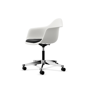 Vitra Eames Plastic PACC Kontorstol med Polstret Sete og Svingbar Sort/ Hvit