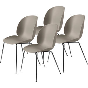 GUBI Beetle Spisestol Konisk Base/ Sort Krom/ Ny Beige 4 Stk.