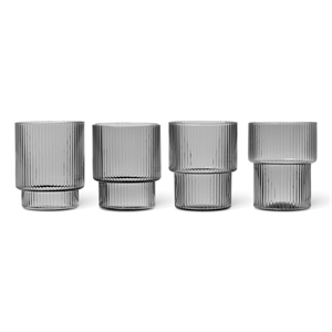 Ferm Living Ripple Glasssett med 4 Røkt Glass