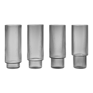 Ferm Living Ripple Lange Drikkeglass Sett med 4 Røkt