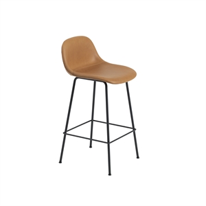 Muuto Fiber Barkrakk med Base og Ryggstøtte Skinntrukket Cognac/ Sort H87,5 cm