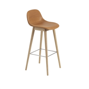 Muuto Fiber Barkrakk med Base og Ryggstøtte Skinntrukket Cognac/Eik H97,5 cm