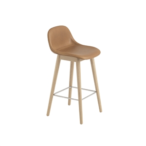 Muuto Fiber Barkrakk med Base og Ryggstøtte Skinntrukket Cognac/Eik H87,5 cm