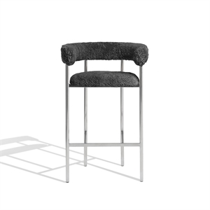 Furniture Copenhagen Font Barkrakk med Armlener 75 cm Saueskinn Grå/ Polert Stålramme