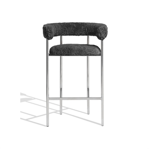 Furniture Copenhagen Font Barkrakk med Armlener 65 cm Saueskinn Grå/ Polert Stålramme