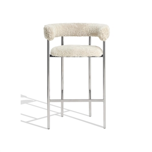 Furniture Copenhagen Font Barkrakk med Armlener 65 cm Saueskinn Oyster/polert Stålramme