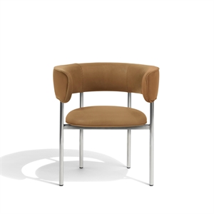 Furniture Copenhagen Font Spisestol med Armlener Dunes Konjakkskinn/polert Stålramme