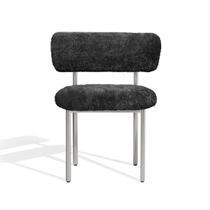 Furniture Copenhagen Font Spisestol Saueskinn Grå/ Polert Stålramme