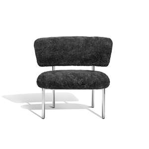 Furniture Copenhagen Font Lenestol Saueskinn Grå/ Polert Stålramme