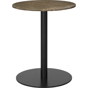 GUBI 1.0 Spisebord Rundt Ø60 cm med Sort Base og Brun Emperador Marmorplate