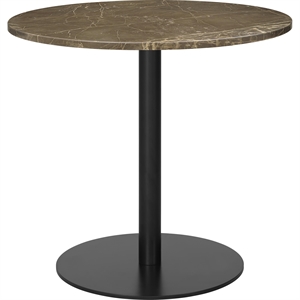 GUBI 1.0 Spisebord Rundt Ø80 cm med Sort Base og Brun Emperador Marmorplate