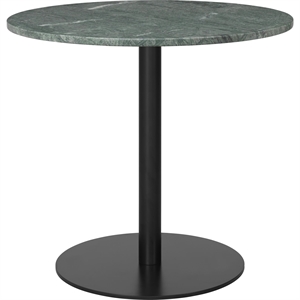 GUBI 1.0 Spisebord Rundt Ø80 cm med Sort Base og Grønn Guatemalamarmorplate