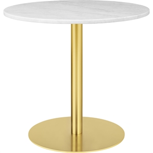 GUBI 1.0 Spisebord Rundt Ø80 cm med Base og Hvit Carrara Marmorplate