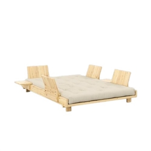 Karup Social Sovesofa med 4 Ryggstøtter, Sidebord og Madrass 140x200 Beige/rå
