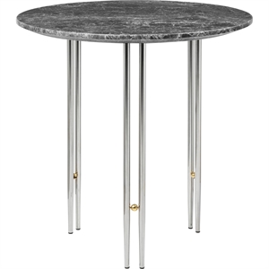 GUBI IOI Rundt Salongbord Ø50 cm med Krom Base og Grå Emperador Marmorplate