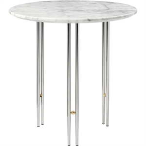 GUBI IOI Rundt Salongbord Ø50 cm med Krom Base og Hvit Carrara Marmorplate