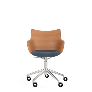 Kartell Q/Wood Kontorstol Krom/lyst Tre med Blå Trekk