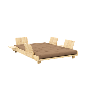 Karup Design Sosial Sovesofa med 4 Deler. Ryggstøtte, Sidebord og Madrass 140x200 Mokka/klar Lakk