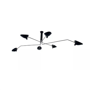 Serge Mouille Taklampe med 6 Roterende Armer , Sort/ Hvit