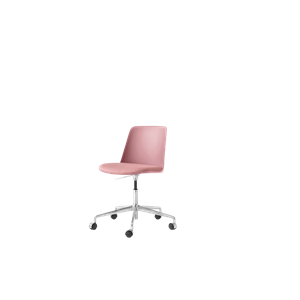&Tradition Rely HW29 Spisestol uten Armlener, Dreibar med Hjul, Trukket Sete, Rosa/ Aluminium/ Vidar 0622