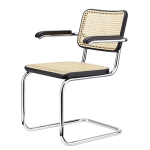 Thonet S 64 V Cantilever Spisestol med Armlener Krom/ Sort Bøk