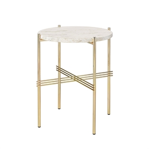 GUBI TS Sidebord Rundt Ø40 Messing/ Hvit Travertin