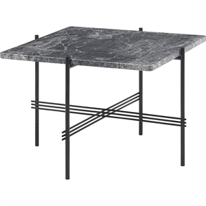 GUBI TS Salongbord Firkantet 55 x 55 cm med Sort Base og Grå Emperador Marmorplate