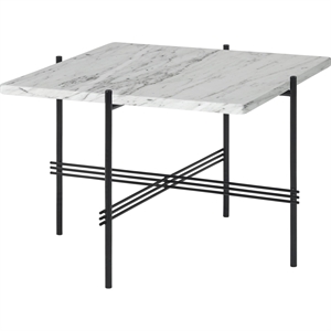 GUBI TS Salongbord Firkantet 55 x 55 cm med Sort Base og Hvit Carrara-marmorplate