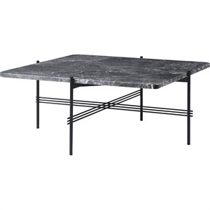 GUBI TS Salongbord Firkantet 80 x 80 cm med Sort Base og Grå Emperador Marmorplate