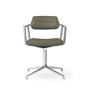 Vipp 453 Svingstol med Gulvglidere i Aluminium/ Bosco Grønn Skinn