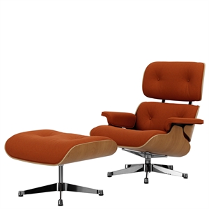 Vitra Eames Lenestol med Fotskammel Calma Konjakk/ Aluminium/kastanje