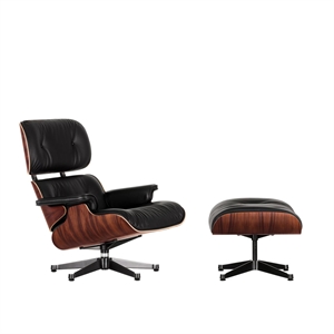 Vitra Eames lenestol Santos i palisander/ Sort skinn med fotskammel